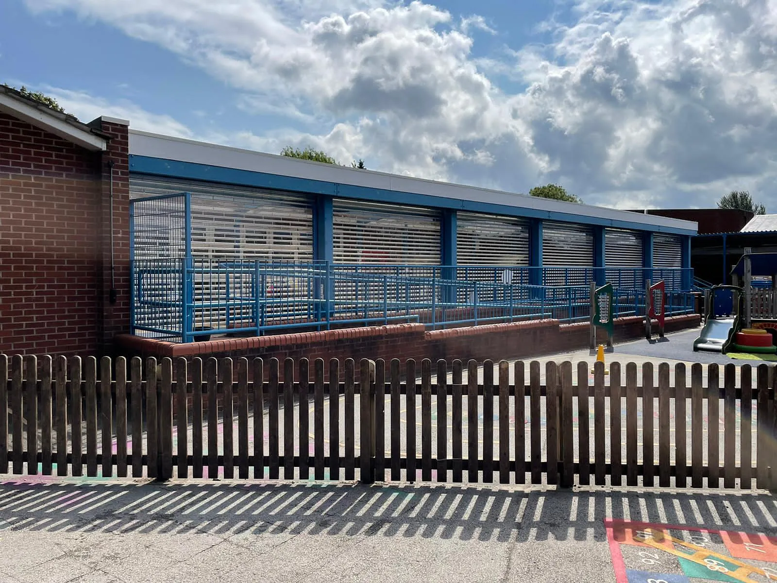 Transparent polycarbonate transpalink shutter at school