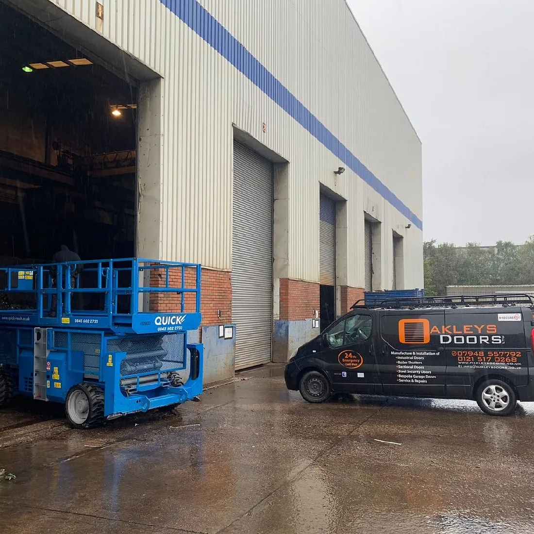 Repair with a scissor lift and van