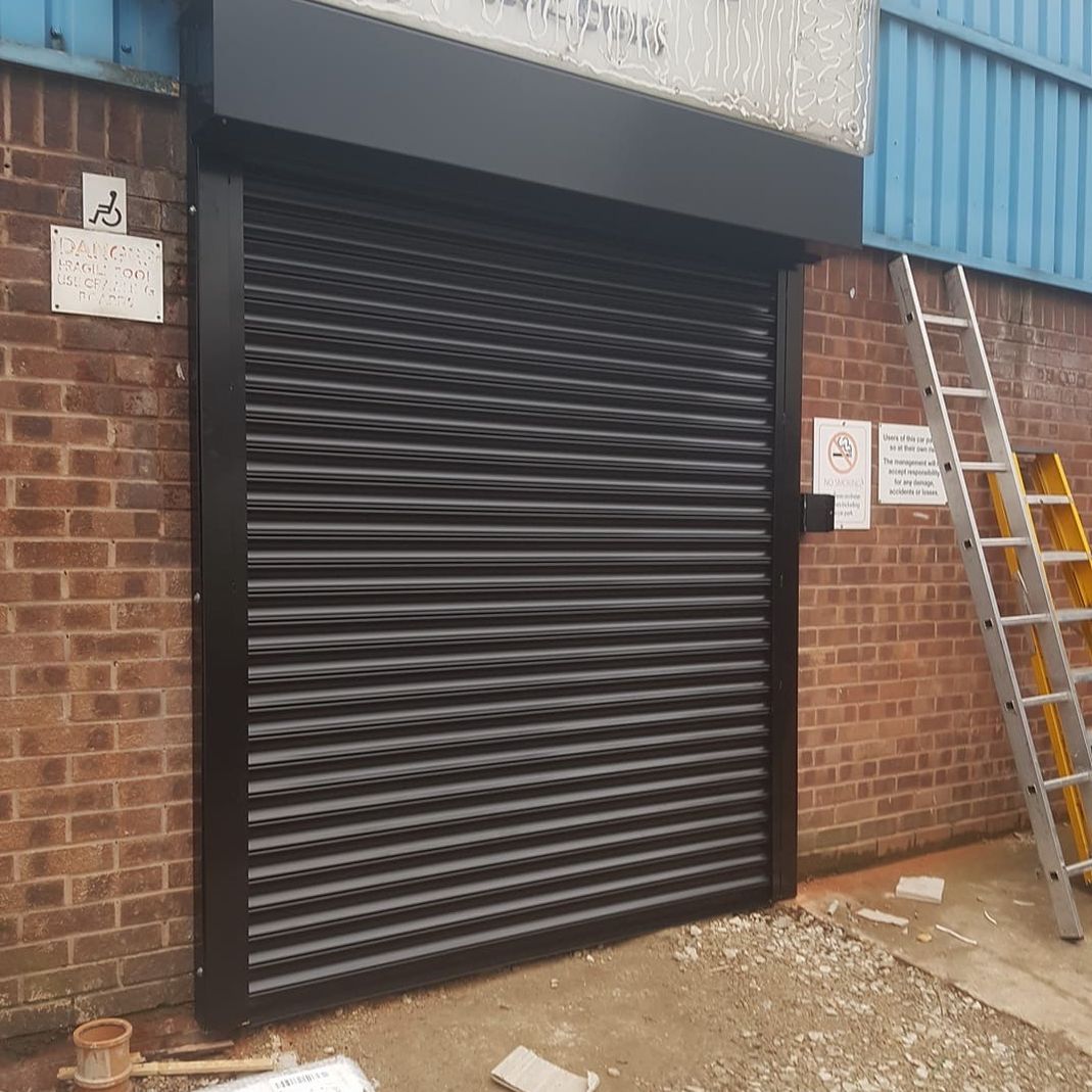 Black industrial roller shutter